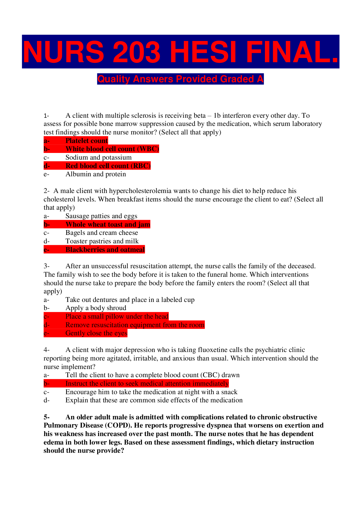 Preview image for NURS 203 HESI Final All Correct. Top Grade